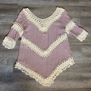 Altar’d State Gauzy Pink Crochet Swim Cover Up Medium Large